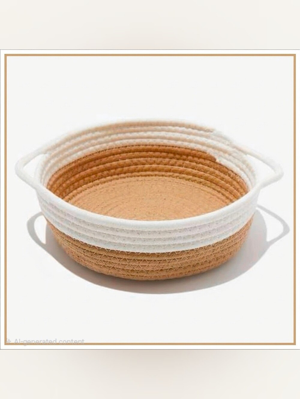 Short Stories Woven Rope Storage Basket in Natural Tan & White